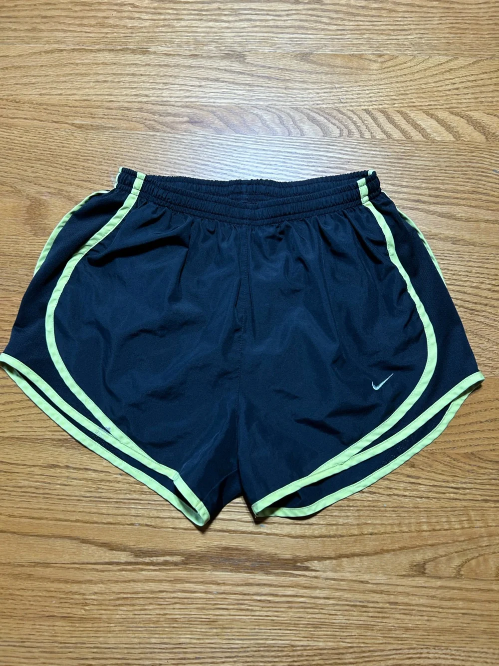 Nike Women's Dri-Fit Black Athletic Shorts with Lime Accent Size Small